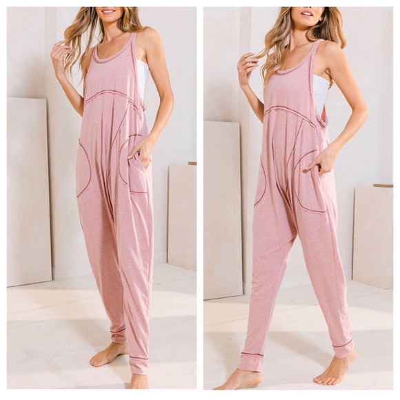 14 Boho Most Comfy Sleeveless Solid Harem Jumpsuit - Picture 2 of 3
